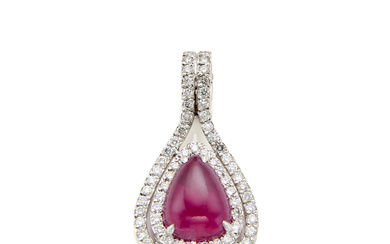SABBADINI Pear shaped ct. 3.00 circa ruby and diamond white gold pendant, diamonds in all ct. 0.60 circa, g 5.05…