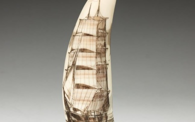 SIGNED DECORATED SCRIMSHAW WHALE TOOTH.