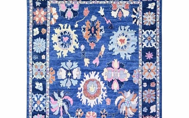 Sapphire Blue, Hand Knotted Afghan Angora Oushak Soft Wool Rug