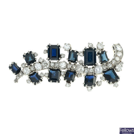 Sapphire & diamond foliate brooch