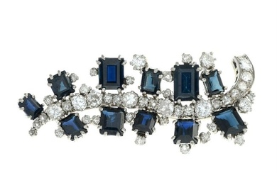 Sapphire & diamond foliate brooch