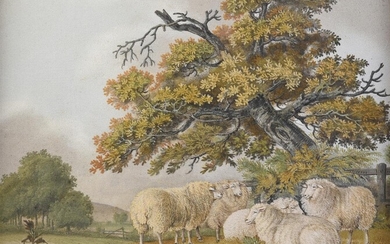 SchSchool of Benjamin Zobel (1761-1831), a sand painting of sheep in a landscape
