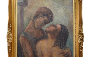 School of Paris (First Quarter 20th Century), "Lovers," oil on canvas, unsigned, presented in a