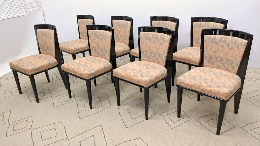 Set 8 High Black Lacquer Italian Style Dining Chairs