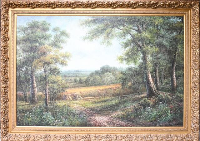 Signed Oil Landscape Painting Of Wheat Field
