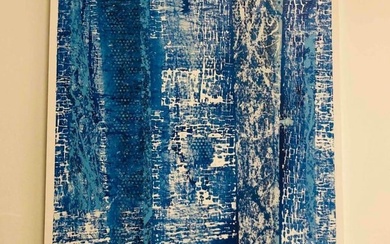 Signed Original Abstract Mixed Media Painting On Canvas Monochromatic Blue #1" By BA3