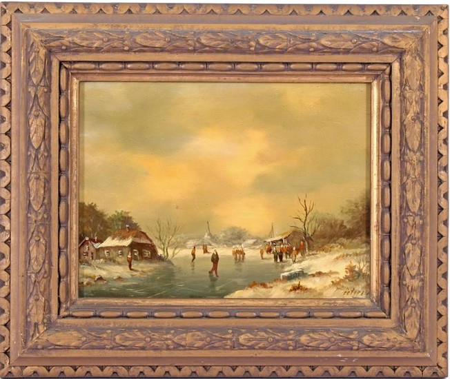 Signed Petersen, Winter landscape with figures on the
