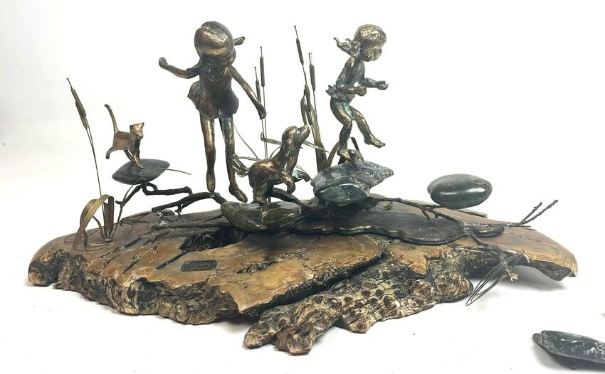 Signed and Numbered Bronze and Wood Table Sculpture. Ch
