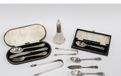 Silver knife, fork and spoon cased set, Sheffield 1927, cut...