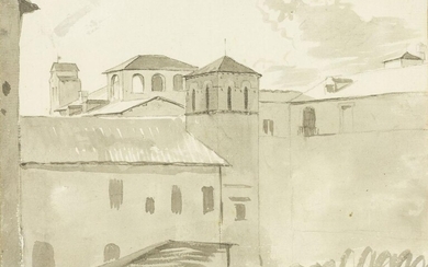 Simon-Joseph-Alexandre-ClÃƒÂ©ment Denis, Flemish 1755-1812- View of the roofs of an Italian town; black chalk and grey wash on paper, signed with initial 'D' (on the reverse), 14.6 x 20.3 cm. Provenance: Anon. sale, Sotheby's, Monaco, 19 June 1992...