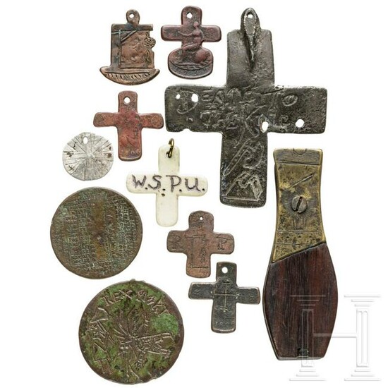 Six French and British prisoner's crosses and five