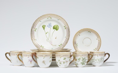 Six Royal Copenhagen porcelain "Flora Danica" place settings
