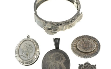 Six late Victorian silver jewellery items