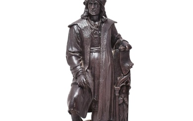Skulptur eines gotischen Baumeisters. 19./20. Jh. | Zinkguss, patiniert.