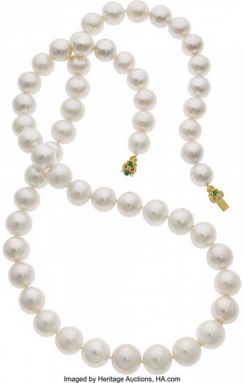 South Sea Cultured Pearl, Diamond, Emerald, Gold