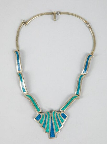Southwestern Geometric Inlaid Sterling Silver Necklace