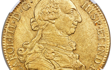 Spain: , Charles III gold 8 Escudos 1788 S-C AU58 NGC,...