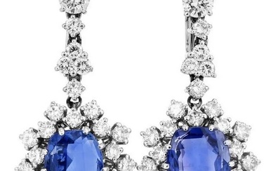 Sri Lanka GIA No Heat Sapphire 15.86cts Diamond Drop Earrings