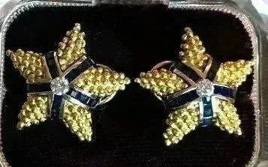 Starfish Caviar 18K Gold Diamond Sapphire Earrings Italy