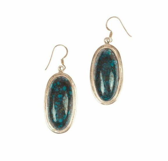 Sterling Silver and Blue Turquoise Cabochon Earrings