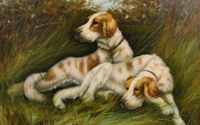 T. Cassel, 20th Century, two dogs resting in a landscape, oi...