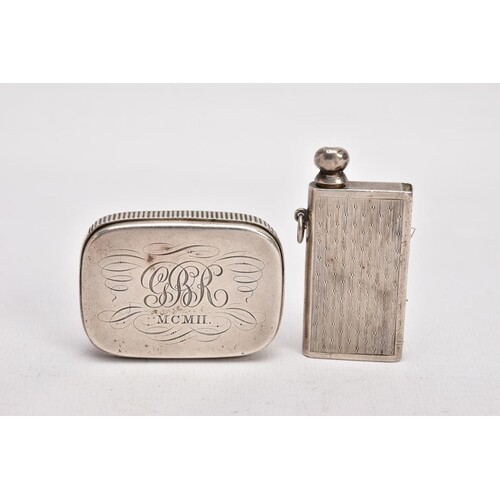 TWO EARLY 20TH CENTURY SILVER TINDER BOXES, the first with h...