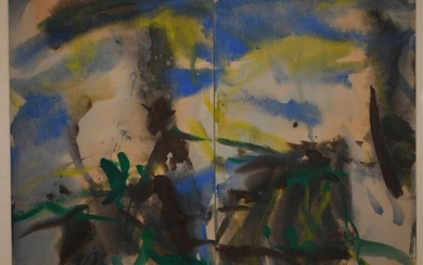 T'ang Haywen (1927-1991) Diptych in ink and gouache on paper 39.5 x 42 cm at sight. Framed under glass: 40.5x50.5 cm