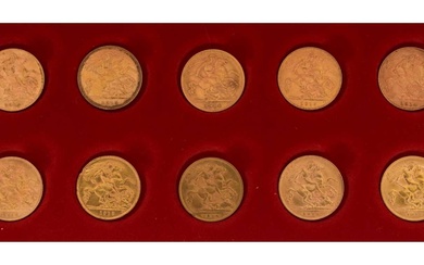 Ten George V gold half sovereigns