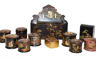 A small collection of Japanese gilt and lacquered boxes...