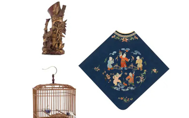 Three Chinese works of art Early 20th century Comprising a Chinese silk...