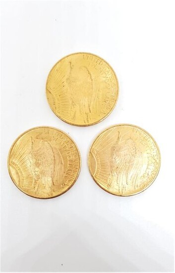 Trois pièces de 20 Dollars Or : 1924 (CA)... - Lot 0 - Euvrard & Fabre