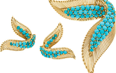 Turquoise, Gold Jewelry Suite, French Stones: Turquoise cabochons Metal:...