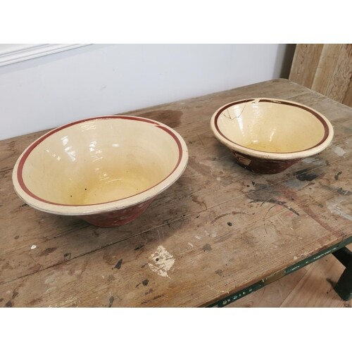 Two 19th C. glazed terracotta cream bowls {17 cm H x 41 cm D...
