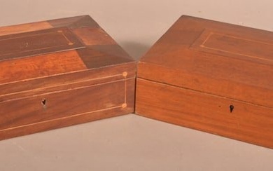 Two Antique Line Inlaid Mahogany Sewing Boxes.