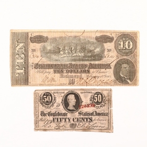 Two Confederate States of America Currency Notes