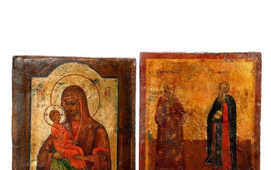 Two Small Icon Panels, One with Gold Leaf.