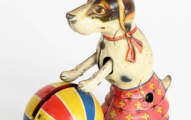 US ZONE GERMANY TIN WINDUP DOG WITH BALL