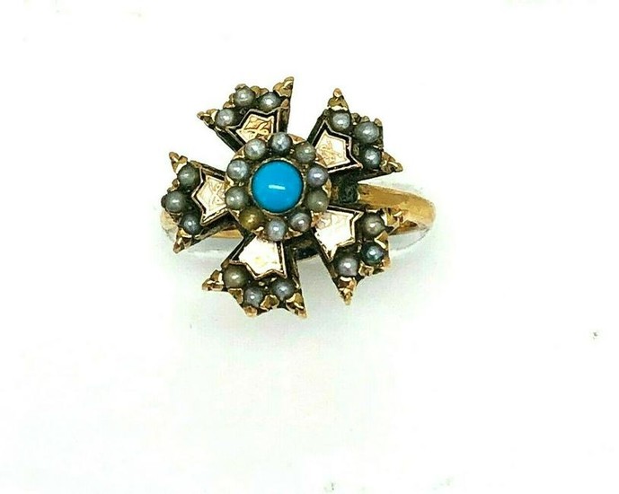 VICTORIAN Pearl Turquoise Enamel Ring