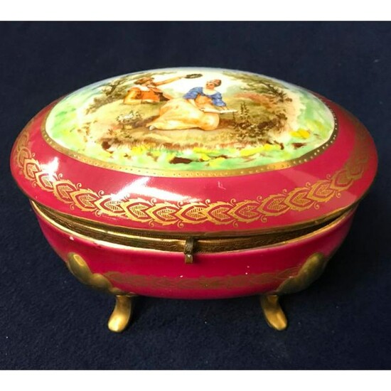 Victorian Style Gilt Porcelain Jewel Box Casket