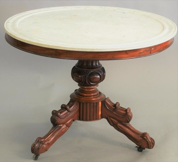 Victorian round marble top center table, white marble