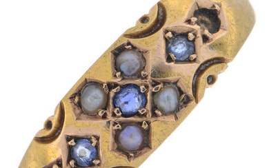 Victorian sapphire & split pearl ring, AF