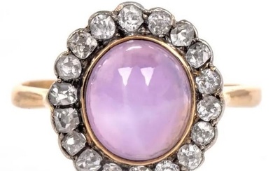 Vintage GIA Star Sapphire 6.00cts Diamond 18K Gold Halo Ring