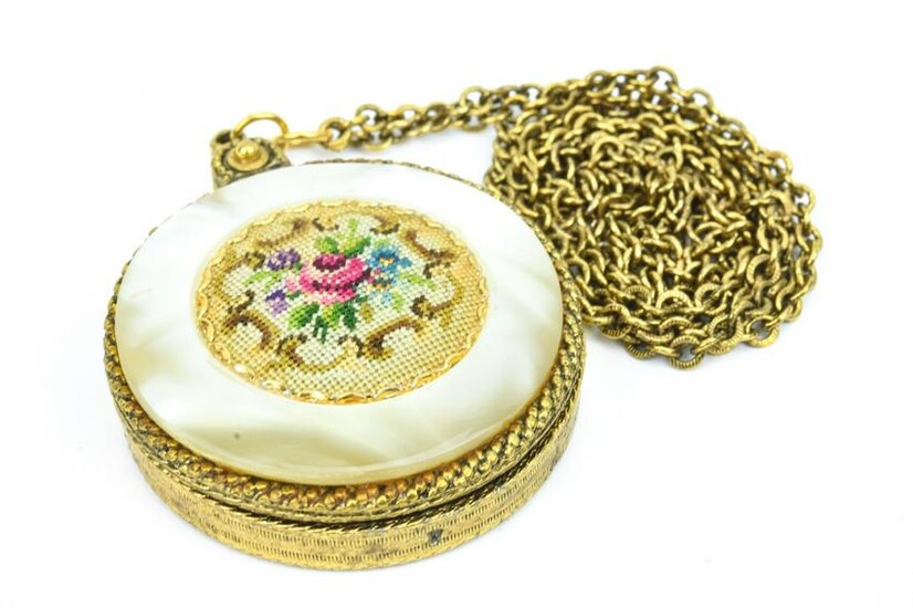 Vintage Locket Necklace Pendant w Micro Mosaic