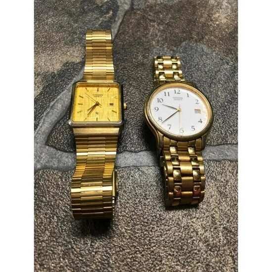Vintage Pair Men's Citizen Quartz Wristwatches
