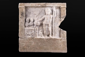 Votive marble stele to Zeus Cyzicus (Asia Minor), 1st century...