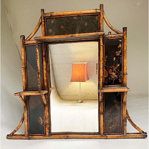 WALL MIRROR, 19th century bamboo framed and Japanese lacquer...