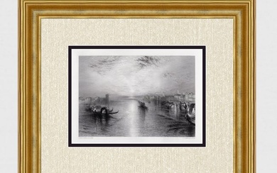 WILLIAM TURNER 1800s Engraving Approach To Venice Framed SIGNED