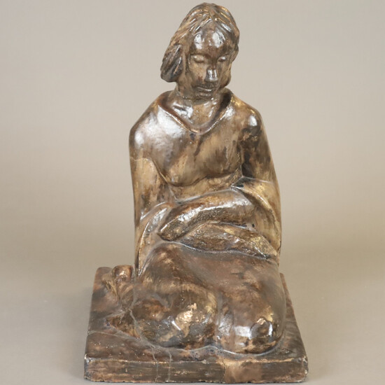 WINTER-BONN, ELISABETH. Seated female figure, ceramic.