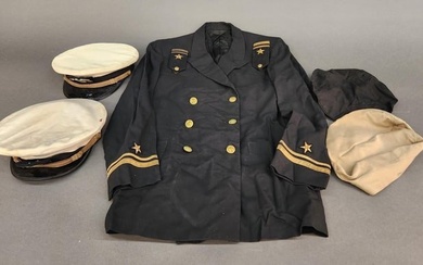 WWII U.S.N. officer visor caps and coat