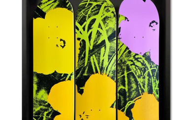 Warhol "Flowers - Lime/Orange" Custom Framed Limited Edition Skateboard Triptych